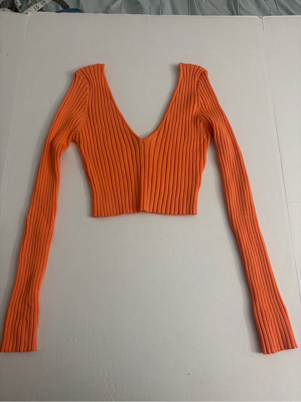 Hera Collection Orange Ribbed V-Neck Long Sleeve Crop Top